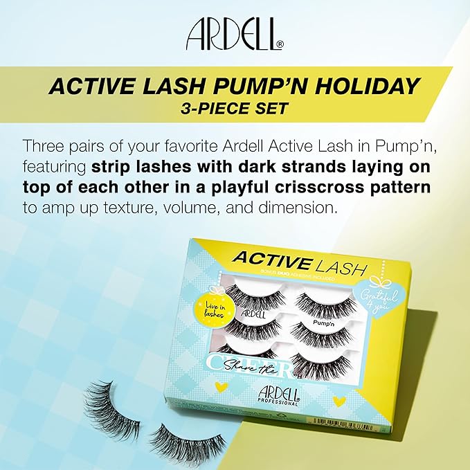 Ardell Active Lash Pump’n – Sweat-Resistant Natural Look False Eyelashes with Bonus DUO Adhesive, Strip Lashes for Active Lifestyles, Holiday Gift Set, 3 Pairs