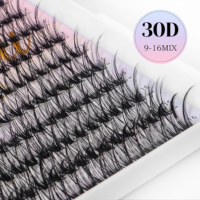 Lash Clusters for DIY Lash Extension at Home, 30D Wispy Individual Clusters Lashes False Eyelashes 280 Count 0.07D 9-16MM Mix D Curl Eye Lash Extensions (30D Lash 9-16MM)