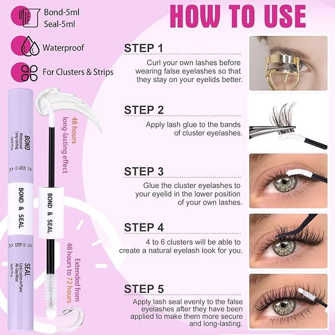 Fairy Lash Clusters Kit with Bottom Lashes Natural Eyelash Clusters Kit Wispy Lash Extensions Spikes C Curly Manga Eyelash Extensions Kit with Lash Bond and Seal Manga Wet-Look Individual Lashes Kit