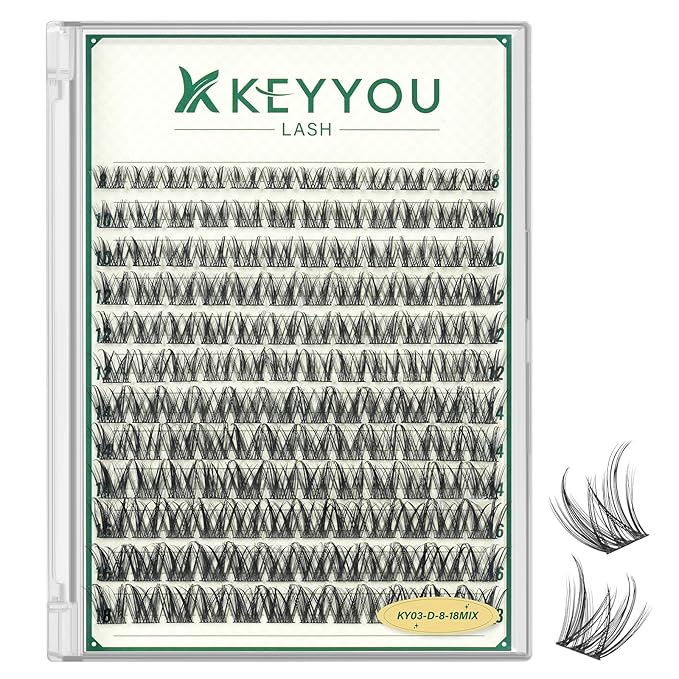 KEYYOULASH Lash Clusters Natural&Wispy Eyelash Clusters D Curl 144pcs Fluffy Eyelash Clusters Thin Band Lashes Clusters for Beginner DIY Cluster Eyelash Extensions at Home(KY03-8-18MIX)