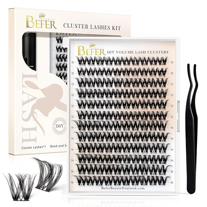 BEFER Lash Clusters, 120 Pcs D Curl Eyelash Clusters Volume Individual Lashes Extensions 10-16MM Wispy Eyelash with Tweezers DIY At Home(FD43,Seraphic)