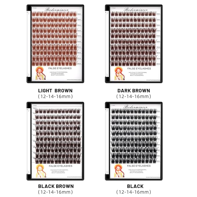 Bodermincer Lash Clusters D Curl Black/Brown/Colored Lashes 10-12-14/12-14-16/16-18-20mm Mixed Lash Clusters Kit For Beginner (M01-Black Brown-12-14-16mm MIX)