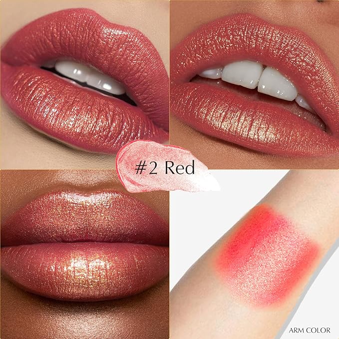 Metallic Lipstick Red Glitter Lip Stick, Long Lasting Waterproof Shimmer Lipstick for Women Makeup Tinted Lip Balm Creamy Diamond Smooth Full Coverage Lip Color Lightweight Non Stick Cup