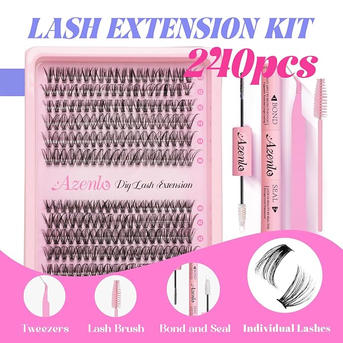Lash Extensions Cluster DIY Lashes 240pcs 30D 40D 10-16mm Eyelash Clusters Individual Lashes Lash Kit Think Band Lash Kit(30D+40D Kit)