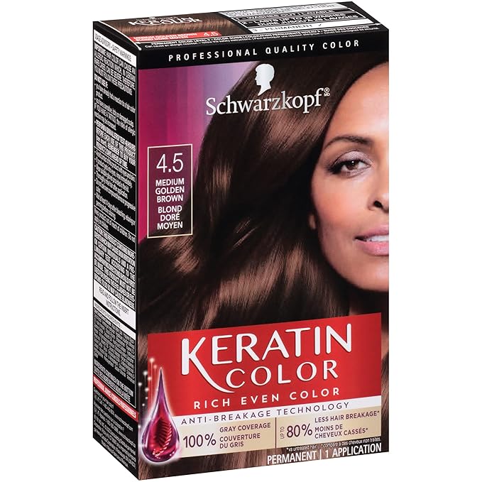 Schwarzkopf Keratin Color Permanent Hair Color Cream, 4.5 Medium Golden Brown