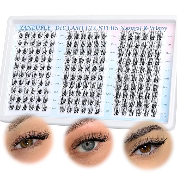Lash Clusters Wispy Eyelash Clusters Natural C-Curly Cluster Lashes zanlufly Wispy Individual Lashes 180Pcs Eyelash Extension 10 12 14MM DIY Lash Extension