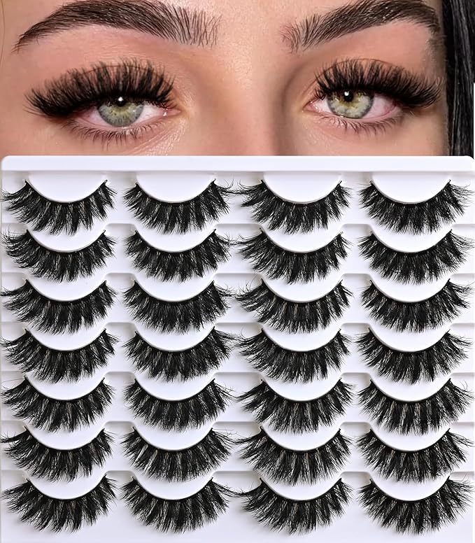 Mink Lashes Fluffy Wispy Eyelashes 14 Pairs Natural Cat Eye Lashes Strips 7-14mm False Strip Eyelash Pack Short Volume Fake Lash Full Small Black Cateye Pestañas Postizas