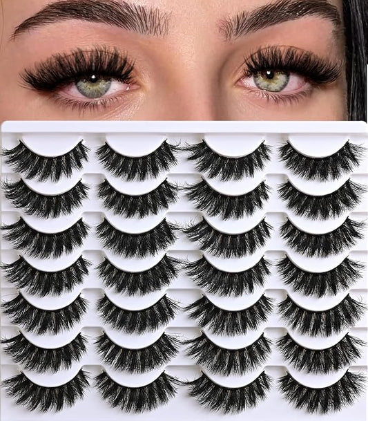 Mink Lashes Fluffy Wispy Eyelashes 14 Pairs Natural Cat Eye Lashes Strips 7-14mm False Strip Eyelash Pack Short Volume Fake Lash Full Small Black Cateye Pestañas Postizas