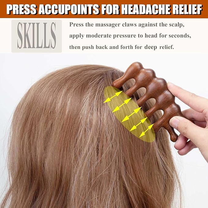 Wooden Scalp Massager for Scalp Gua sha, Massage Comb, Wooden Head Massager - Sandalwood