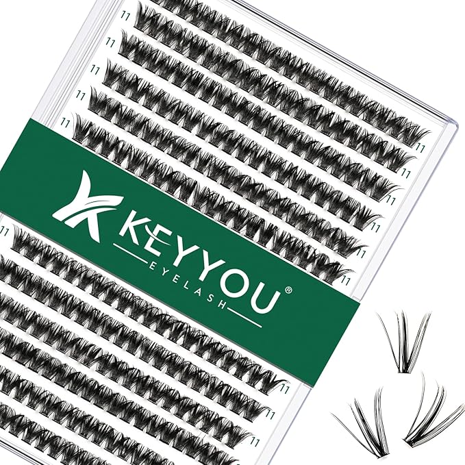 Lash Clusters 300pcs Individual Lashes 50D 0.07C Curl 11mm DIY Eyelash Extension KEYYOU Large Tray Volume Soft&Natural Cluster Lashes(50D-0.07C,11）