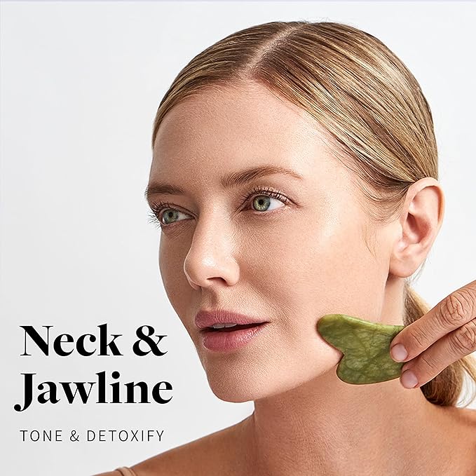 R.E.M Spring Jade Roller and Gua Sha - Spa Grade Face Roller Massager and Gua Sha Massage Tool Set. 100% Authentic Jade Stone. Reduces Puffiness, Wrinkles and Reveals Your Natural Glow