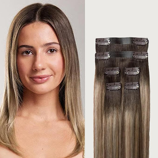 Luxy 100% Remy Human Hair Extensions for Thinning Hair Fill-Ins – 6 Seamless Wefts Multi-Dimensional Color Blend - Natural-Looking Volume & Coverage 50 grams 12" Dimensional Rooted Light Bronde