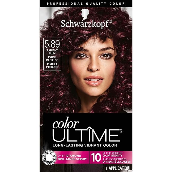 Schwarzkopf Color Ultime 5.89 Radiant Plum Hair Dye, Permanent Intense Black with Diamond Brilliance, Fade-Resistant, Covers Grays, All Hair Textures