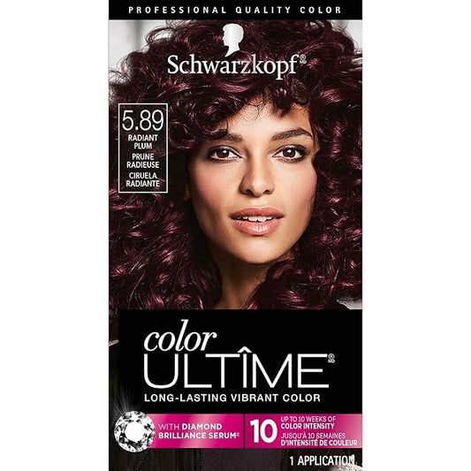 Schwarzkopf Color Ultime 5.89 Radiant Plum Hair Dye, Permanent Intense Black with Diamond Brilliance, Fade-Resistant, Covers Grays, All Hair Textures