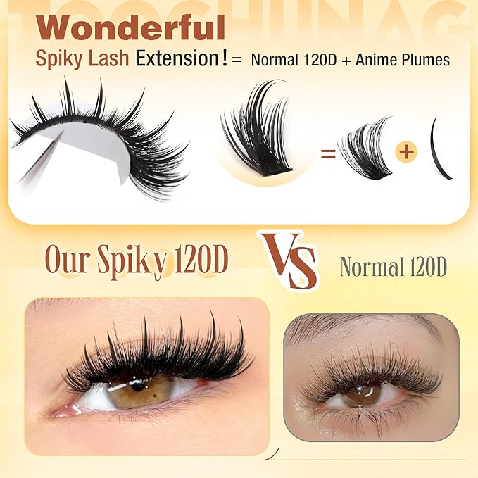 Spikes Lash Clusters 120D Volume Eyelash Clusters Spiky Bottom Lashes Individual 12-20mm Thick Anime Mink Cluster Eyelash Extensions DIY Fairy Cluster Lashes Extension by TOOCHUNAG