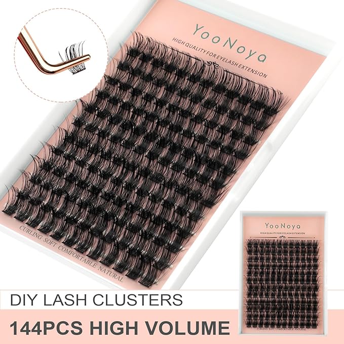 Lash Clusters 144 PCS 16mm Mix Volume Lashes Eyelash Clusters D Curl Cluster Eyelash Extensions Natural Wispy Cluster Lashes Reusable Individual Thick Lash Extension (QD-16mm - Mix)