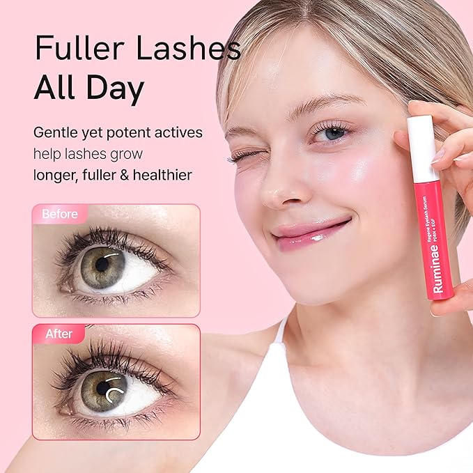 Lash Serum for Damaged, Thin or Extension-Weakened Lashes | PDRN, EGF, 9 Peptides, 20 Amino Acids,| Eyelash & Brow Growth Serum | Gentle Korean Formula, Prostaglandin-Free (0.3fl oz)