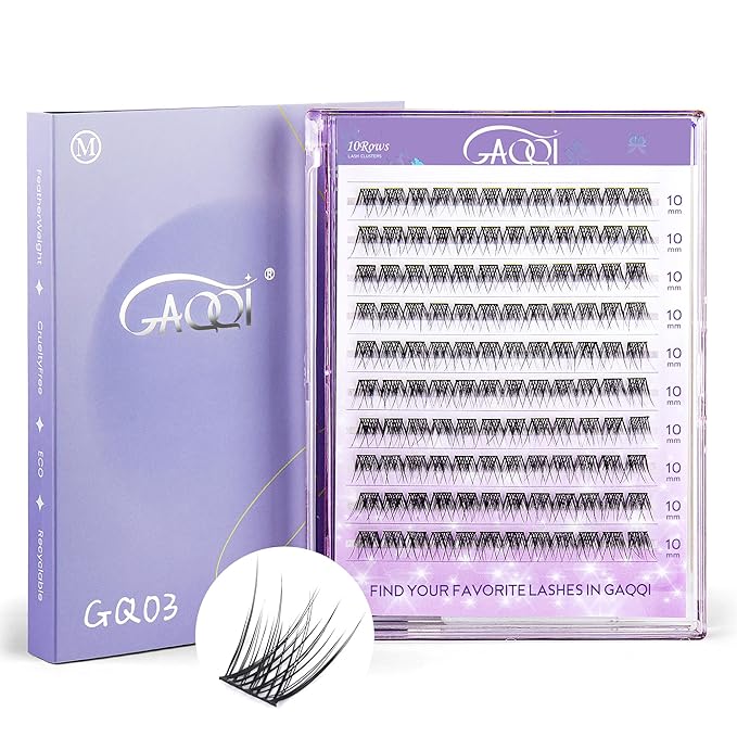 GAQQI Lash Clusters, Eyelash Clusters 120PCS D Curl Individual Lashes, Wispy Cluster Eyelash Extension 10mm Only, Natural Looking Cluster Lashes （GQ03, D Curl, 10mm)