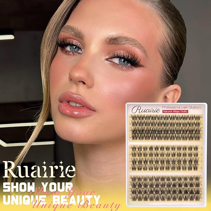 Ruairie Natural Lash Clusters Wispy Eyelash Clusters 3 Styles 10-16MM Cluster Eyelash Extensions CD Curly Individual Lashes 140pcs DIY Lash Extensions with Soft Thin Band
