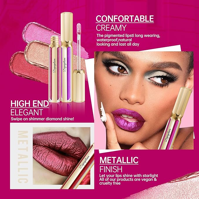 light Pink Lipsticks for Women Metallic Lipstick Long Lasting Non Stick Cup Lip Gloss, Shimmer Lightweight Hydrating Full Coverage Lip Color, DP114 Daytime
