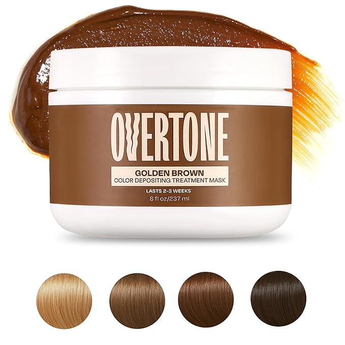 Overtone Semi Permanent Hair Color Conditioner, Golden Brown, 8 oz, Nourishing, Damage-Free, Color Depositing Mask for All Hair Types with Shea Butter & Coconut Oil, Vegan & Cruelty-Free
