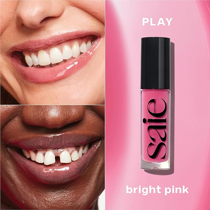 Saie Glossybounce - Hydrating Lip Gloss and Tinted Lip Oil Hybrid with Hyaluronic Acid & Jojoba Oil for Non-Sticky, Ultra-Shiny, Plump & Soft Lips - Everyday Makeup Essential - Play (.17 oz)