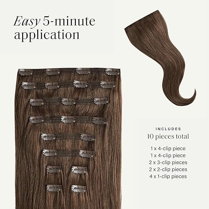 Luxy 100% Remy Human Hair, Classic 160g Clip-In Hair Extensions - 10 Wefts Multi-Dimensional Color for Natural Blending, Adds Volume & Length, Easy Apply & Remove 20" Neutral Brown Classic