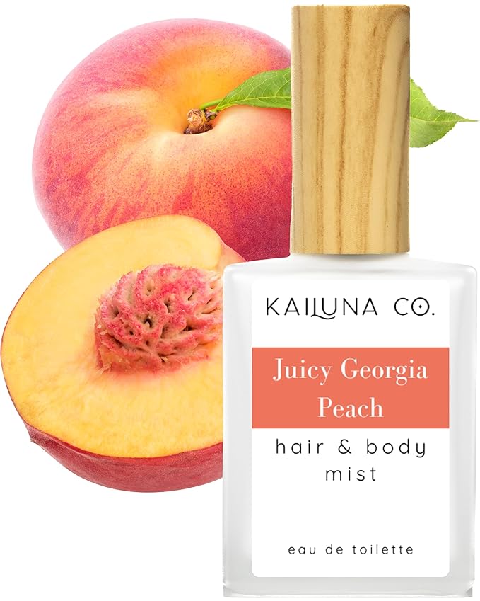 Juicy Georgia Peach Natural Hair & Body Mist Spray, Pure Essential and Fragrance Oils, Alcohol-Free, Handmade in California, 0.5Fl Oz