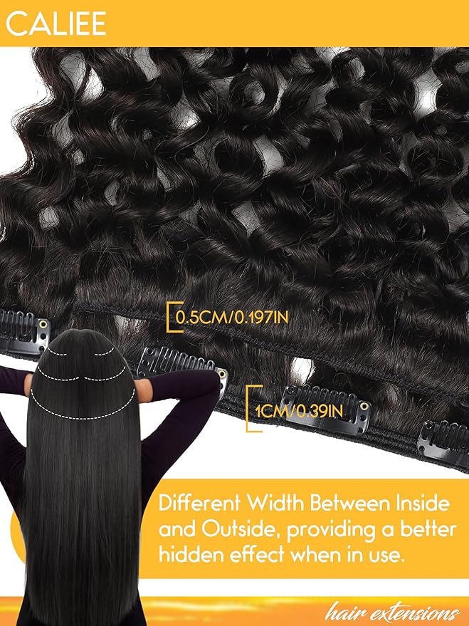 Caliee 3B 3C Jerry Curly Human Hair Clip in Extensions 12Inch Curly Clip in Hair Extensions Natural Black 1B Hair Extensions Clip Ins 120G 7Pcs with Clips
