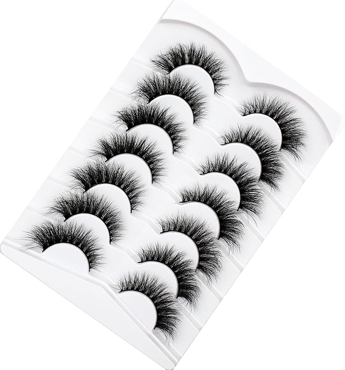 Pooplunch Cat Eye Look Natural Extensions Volume False Eyelashes 16MM Wispy Fluttery Faux Mink Lash 8D Fake Eyelashes Strips 7 Pairs Pack