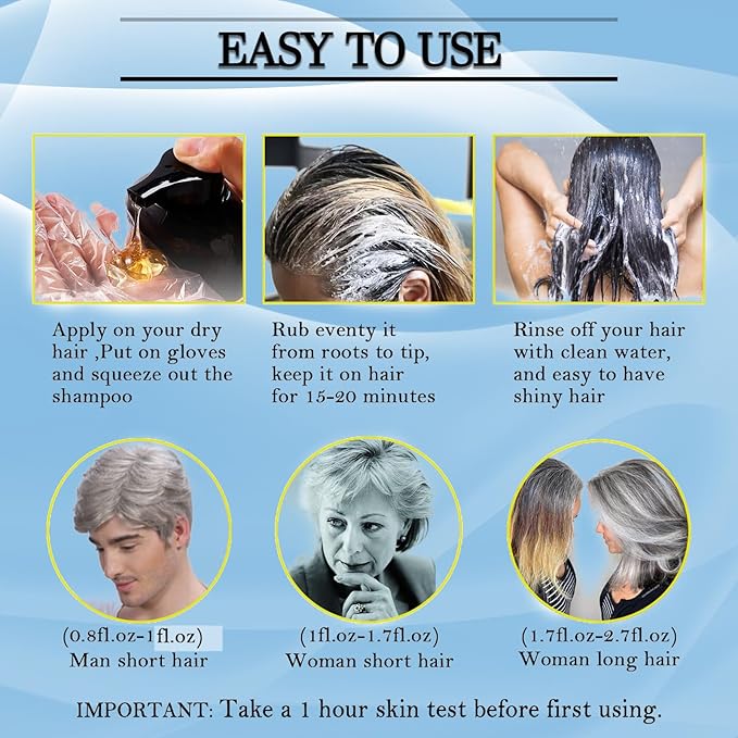 Black Hair Color Shampoo for Gray Coverage - New Upgrade 3-in-1 Herbal Long-Lasting Formula for Women & Men