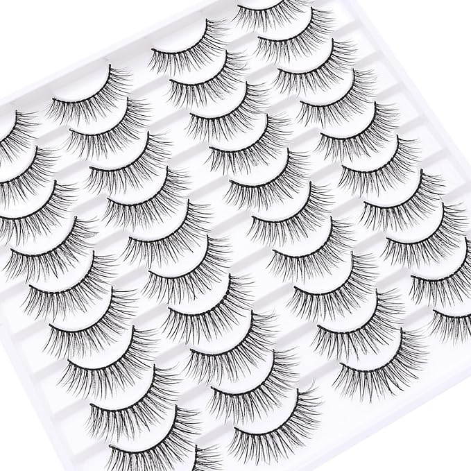 False Eyelashes 20 Pairs Wispy Lashes Faux Mink Lashes 14mm 3D Fluffy Cat Eye Lashes （style 20-064)