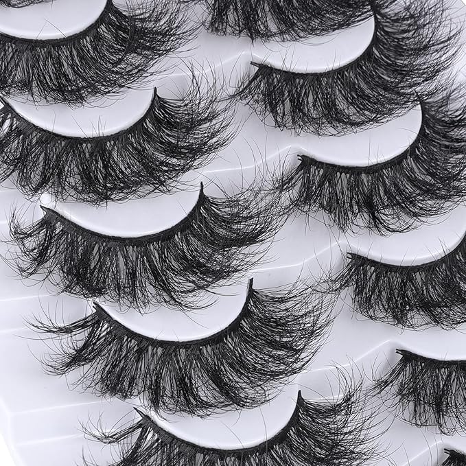 False Eyelashes Cat Eye Lashes Faux Mink Lashes Natural Look Fluffy Wispy Lashes That Look Like Extensions Pestañas Postizas D Curl Lash Strips Short Fake Lashes 7 Pairs Pack