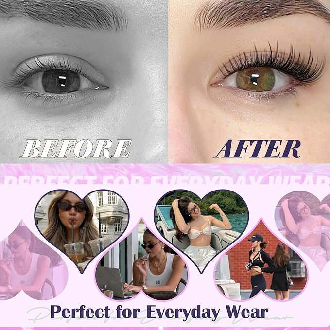 Wispy Eyelash Clusters Kit Wet Look Lash Clusters Kit Natural Cluster Eyelash Extensions 132Pcs C-Curly Cluster Lashes 10-16MM DIY Lash Extensions Lash Bond and Seal Kit