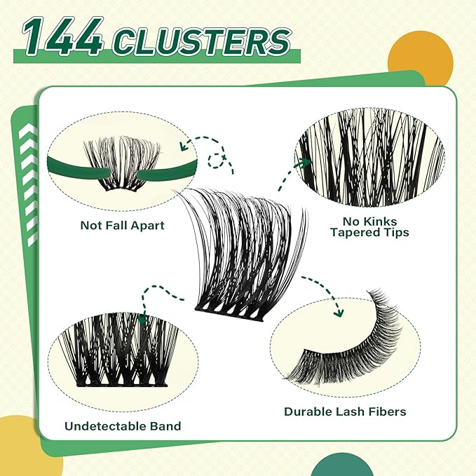 DIY Lash Extension Kit KEYYOU 144pcs Lash Clusters Eyelash Extension Kit with Mascara Brush Bond and Seal Lash Remover Lash Applicators Lash Brush for DIY Lash Extensions (Y12 Kit)