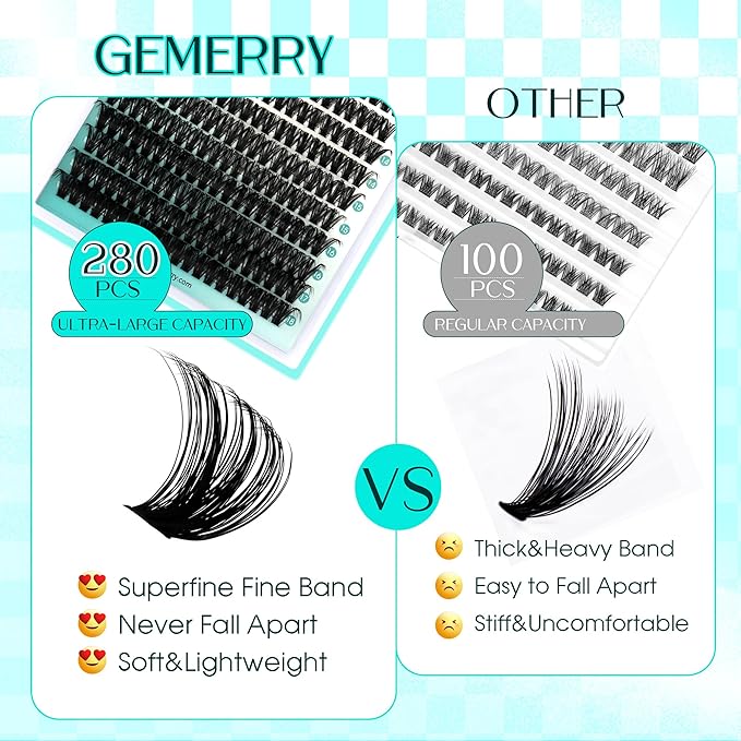 Lash Clusters GEMERRY 280pcs Clusters Lashes D Curl Soft&Natural Individual Lashes Cluster Eyelash Clusters DIY Lash Extensions at Home（30P+40P-10-18mm)