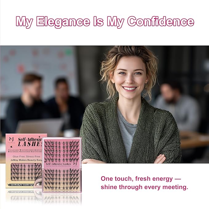 JoMay Self Adhesive Eyelashes, Press On No Glue Needed, Pre-Glued Clusters, Natural Look with Thin Band, Reusable for Beginners, Pre-Separated L/R 10 Pairs - Flutter Lite Lash Clusters