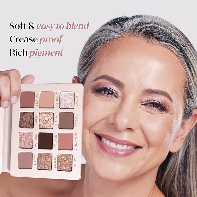 Lamora Nude Eyeshadow Palette - 12 Soft Pink Rose Shadows, Multi-Use Eye Makeup Palette with Matte & Shimmer Finishes, Ultra-Blendable Everyday Neutrals, Long-lasting Wear, Travel Makeup with Mirror