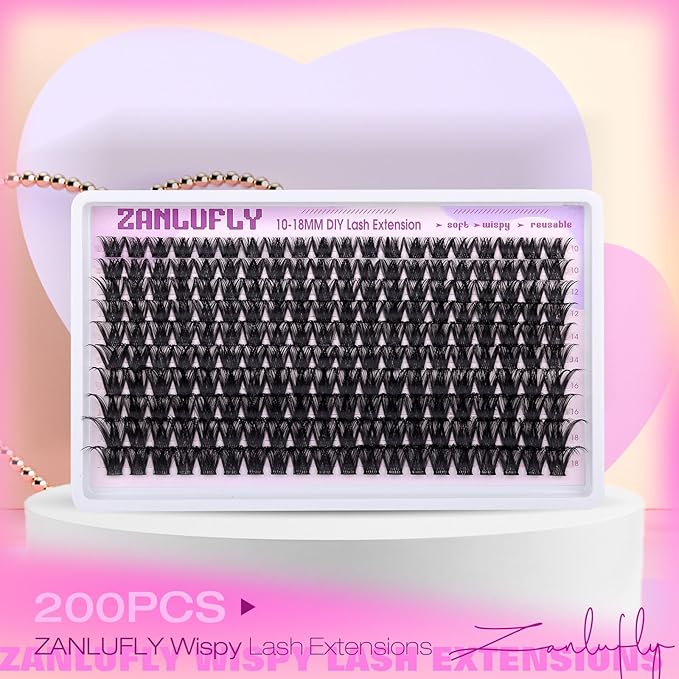 Lash Clusters Wispy Eyelash Clusters Volume Cluster Eyelash Extensions 200PCS Individual Lashes Natural Cluster Lashes D-Curly 10-18mm DIY Lash Extension by zanlufly