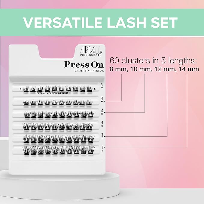 Ardell Press On Pre-Glued Eyelash Extension - Fauxmink Natural, Customizable DIY Lash Clusters, All-Day Wear Individual Lashes, 60 Count