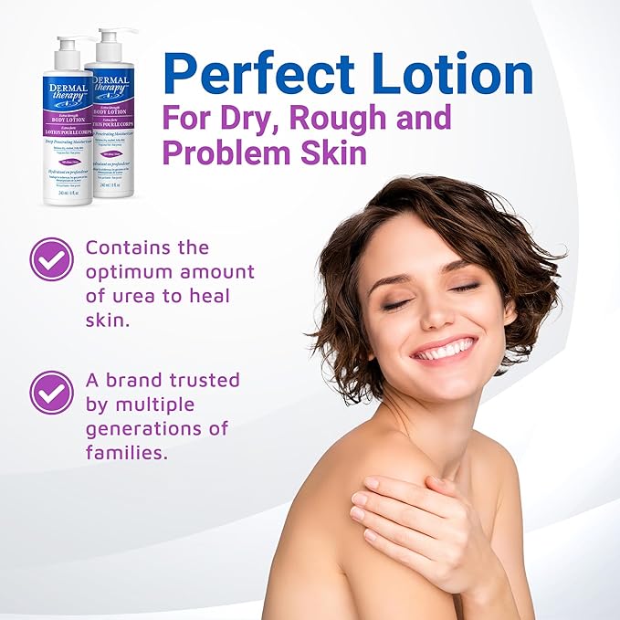 Dermal Therapy Extra Strength Body Lotion – Hydrating Formula with 10% Urea and 5% Alpha Hydroxy Acids | Helps Smooth and Moisturize Dry Skin | 8 fl oz (2-Pack)