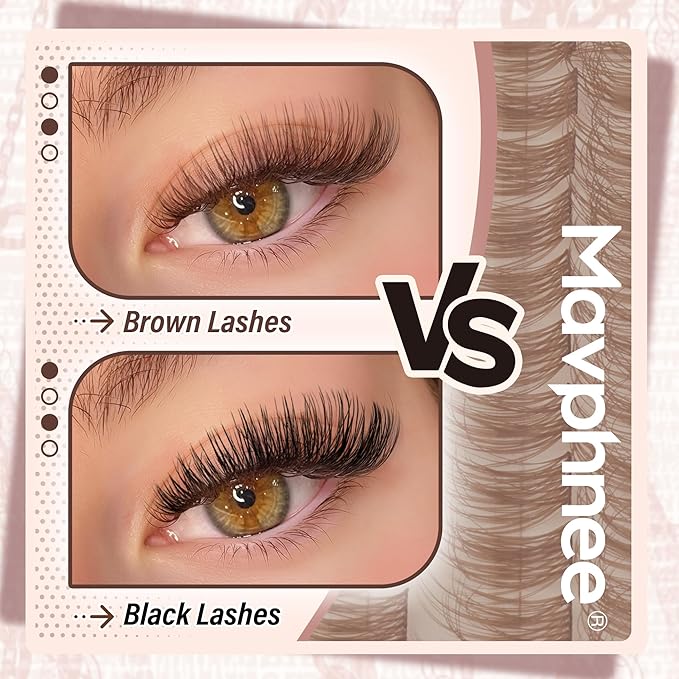 Brown Lash Clusters Kit Natural Eyelash Extension Kit Gently Fluffy Lashes Extensions C-Curly Dark Brown Cluster Lashes with Lash Bond and Seal Clear and Tweezers Daily DIY Lash Kit (154PCS, 8-16MM)