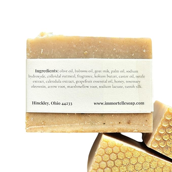 Honeyd Oats body soap bar, goatmilk, bee pollen & honey, 5oz, Coconut-free, fragrance free, calendula & nettle extracts, colloidal oatmeal (Cool citrus basil)