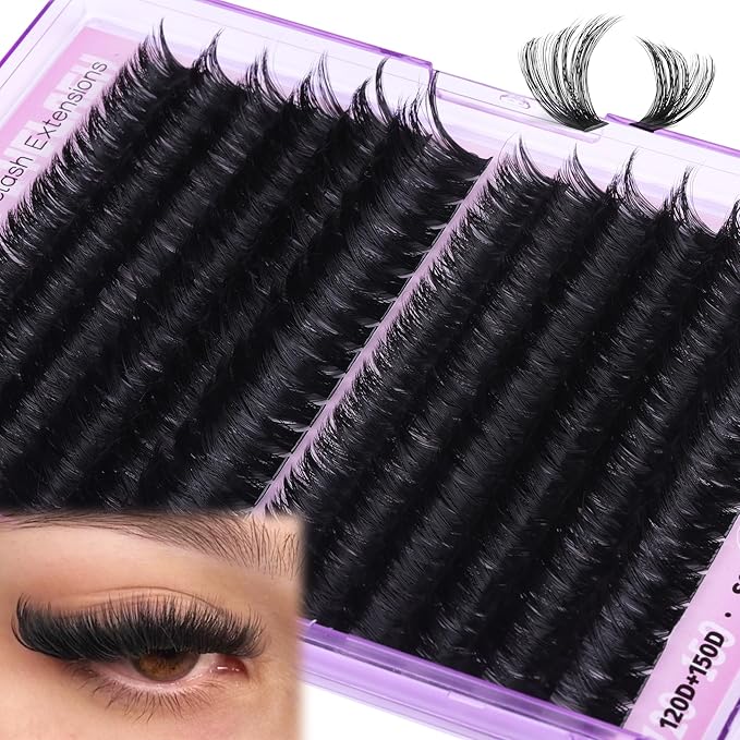 Lash Clusters 14-20MM Long Eyelash Extensions Mega Volume Lash Extensions DIY at Home Thick Cluster Lashes Easy Application Soft D-Curly Individual Lashes (192 Pcs, 120D+150D)