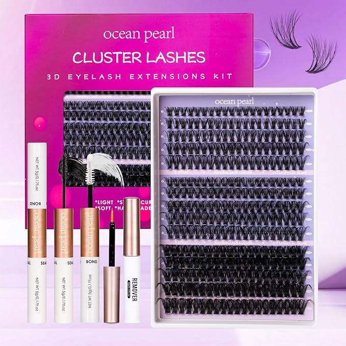 Ocean Pearl Lash Clusters 320pcs 11-20mm Lash Clusters Kit 40D+50D+100D Eyelashes, Lash Extension Kit, Lashes Clusters Eyelash Extensions Kit,Eyelash Clusters with Lash Bond&Seal&Lash Remover&Tweezers