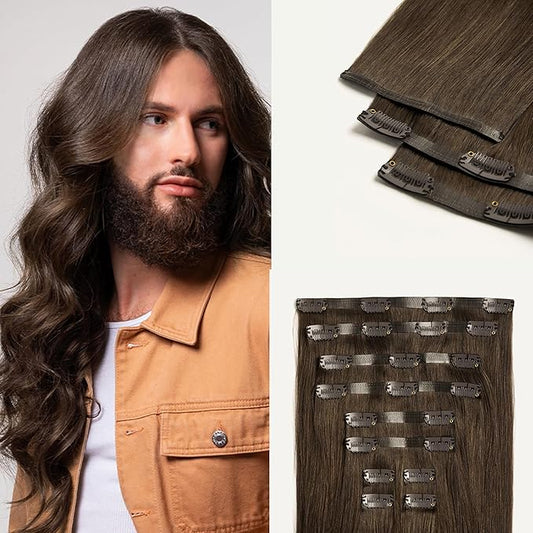 Luxy 100% Remy Human Hair - Seamless Clip-In Hair Extensions - Multi-Dimensional Color for Natural Blending, Adds Volume & Length 240 grams 24" Medium Natural Brown