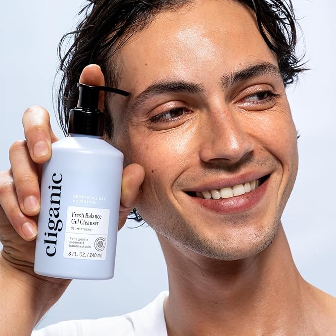 Cliganic Hydrating Gel Cleanser with Triple Botanical Complex® – Gentle Face Wash with Jojoba, Rosehip & Argan Oils – Removes Makeup & Impurities – Aloe Vera & Glycerin for Balanced, Glowing Skin 8oz