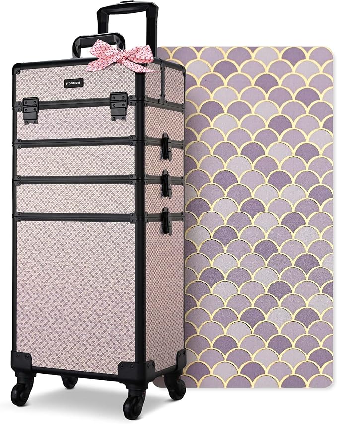 BYOOTIQUE Rolling Makeup Train Case 4in1 Professional Travel Art Deco Graphite