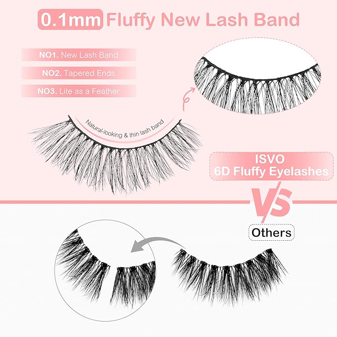 Natural Lashes Spiky False Eyelashes Wispy Look Invisible Band Flared Eyelashes False Eye Lashes Soft Fluffy Lashes 8 Pairs Black 9-15MM