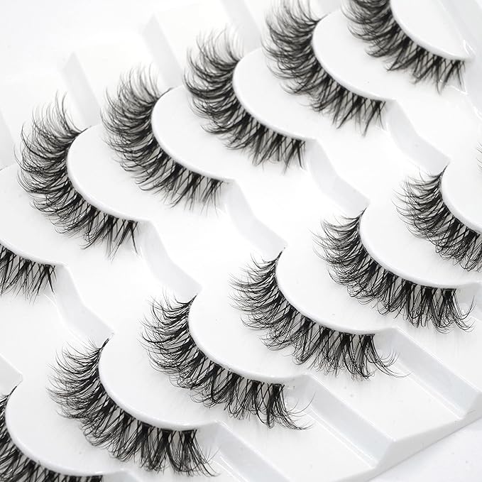 3D Clear Band False EyeLashes Natural Look Cat Eye Wispy Fake lashes Short Supernatural Cross Soft Reusable Lashes 7 Pairs-Happy Heartbeat(No.218)